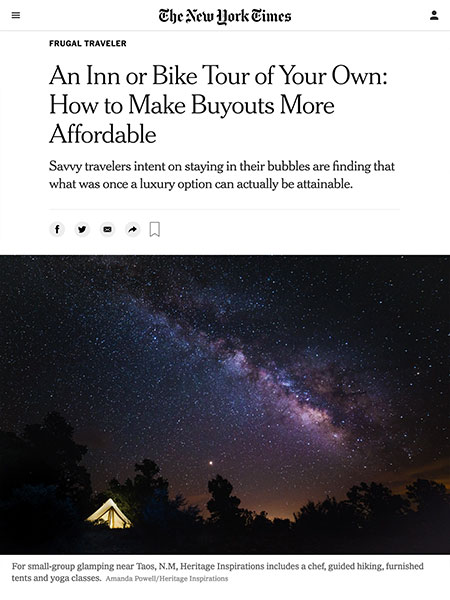 An Inn or Bike Tour of Your Own: How to Make Buyouts More Affordable | New York Times January 2021