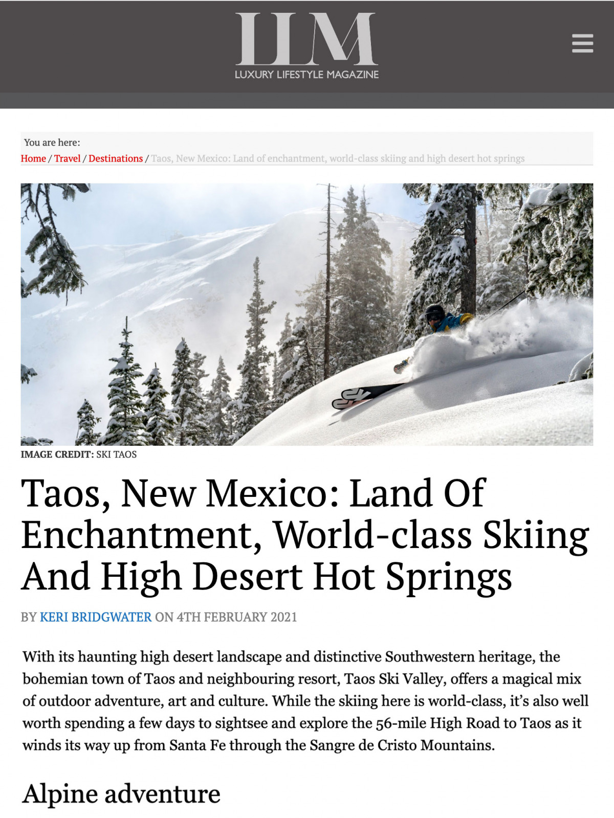Taos, New Mexico: Land of enchantment, world-class skiing and high desert hot springs | Luxury Lifestyle Magazine February 2021